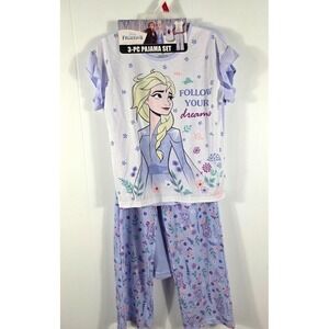 Disney Frozen II 3 PC Pajama Set Elsa Anna Olaf Kids Size 8 Flame Resistant